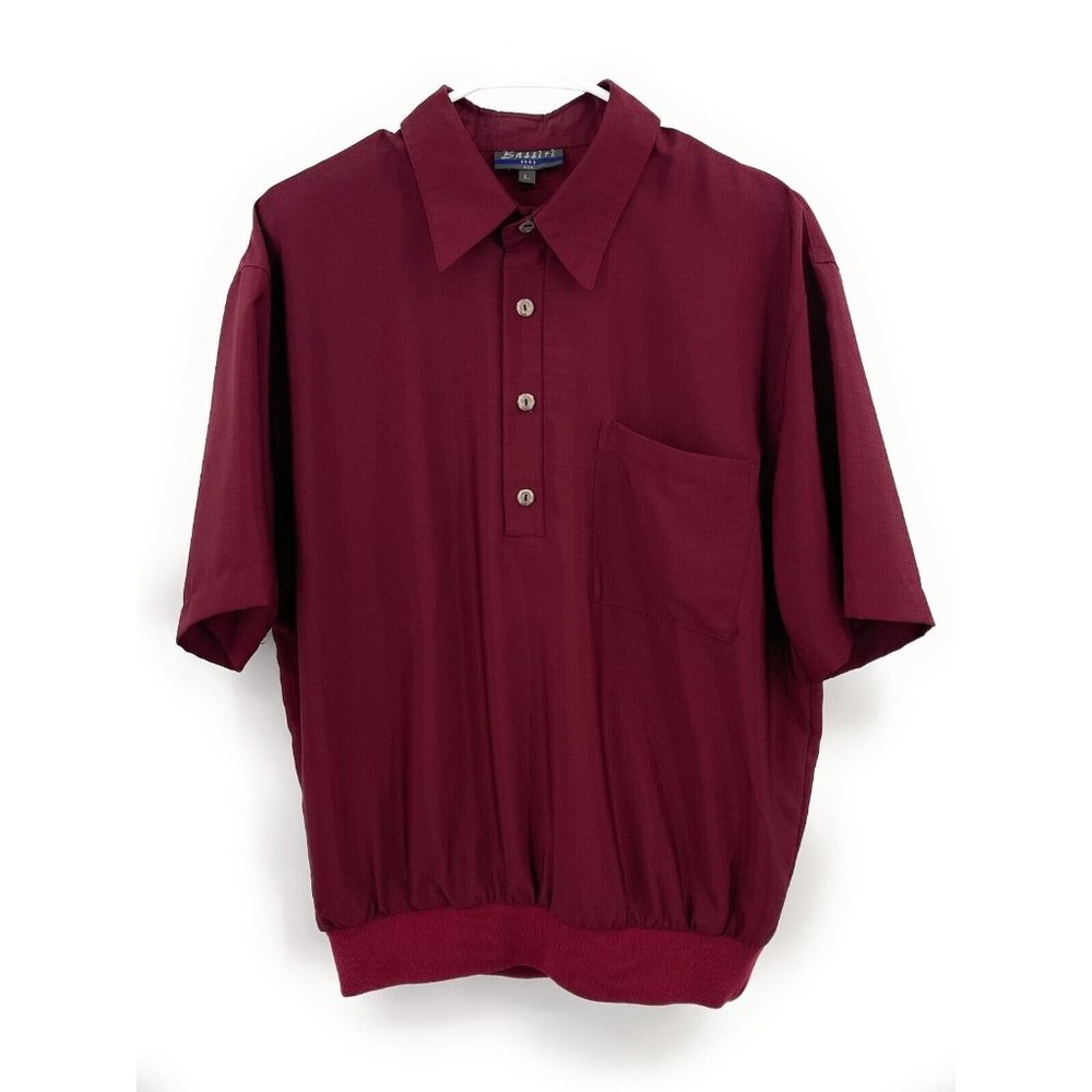 Bassiri Uomo U.S.A. Sz L 1/2 Button Short Sleeve Shirt‎ Maroon
